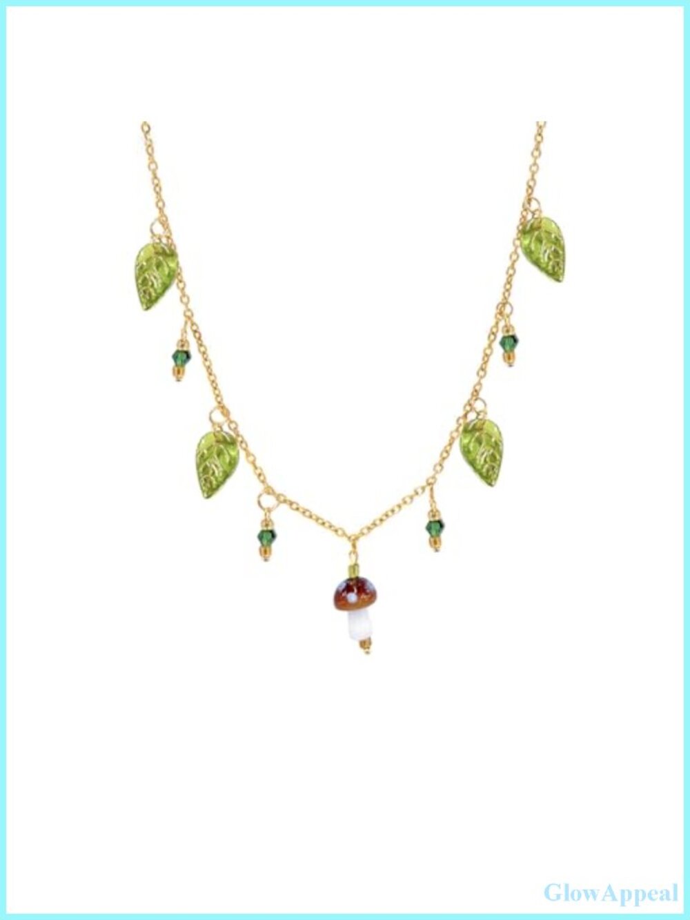 Mushroom Charm Choker Necklace Glass Glaze Adjustable Chain